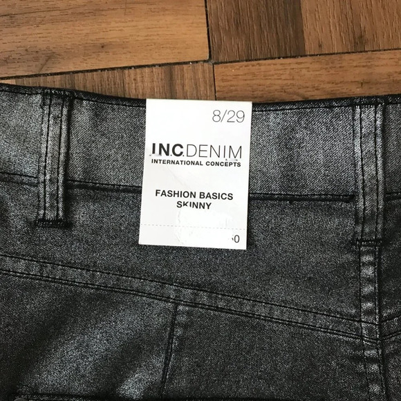 NWT INC International Concepts Metallic Silver Skinny Denim Jeans Size 8 - Picture 7 of 7